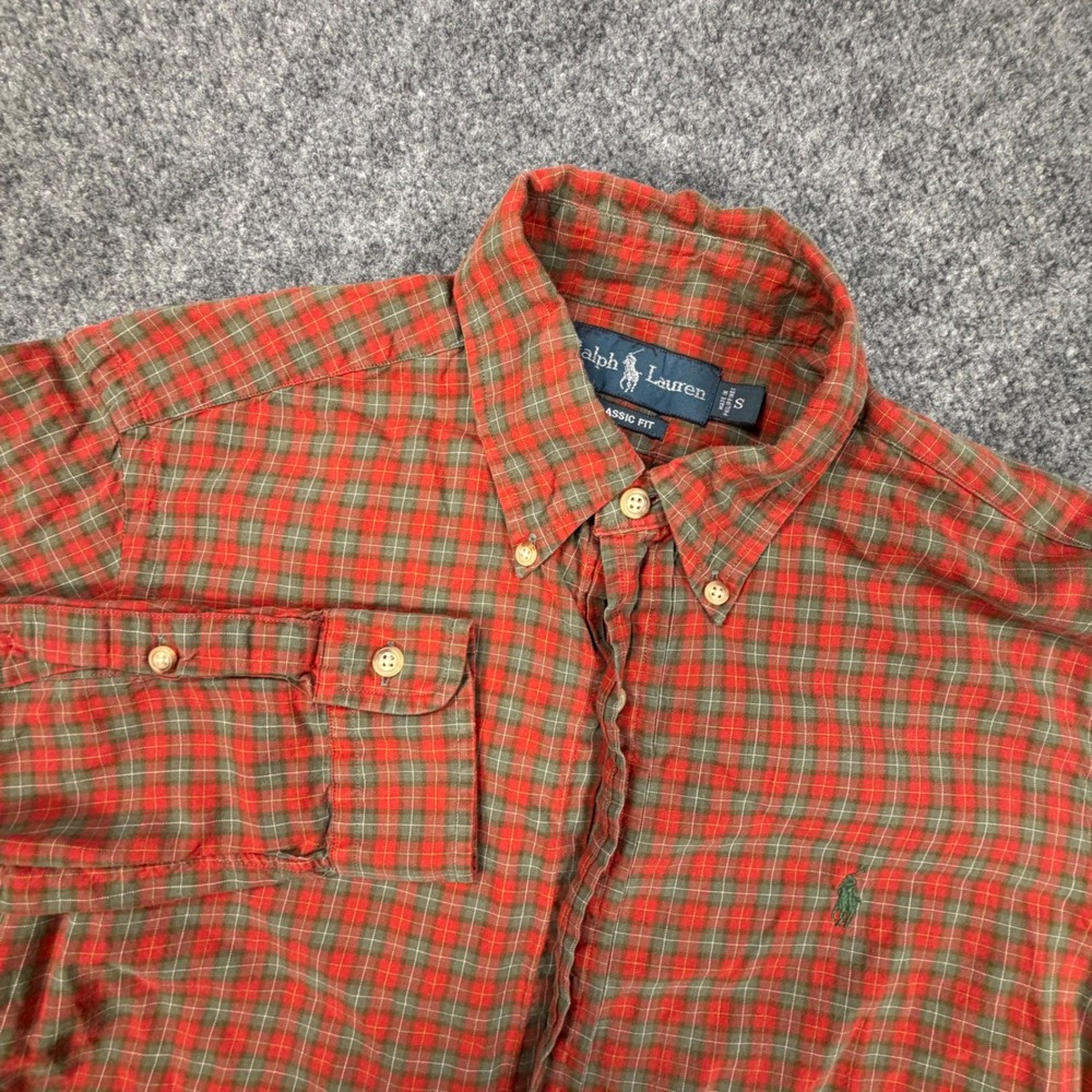 Ralph Lauren Classic Fit Plaid Button Down Shirt Mens Small Red Green 0944
